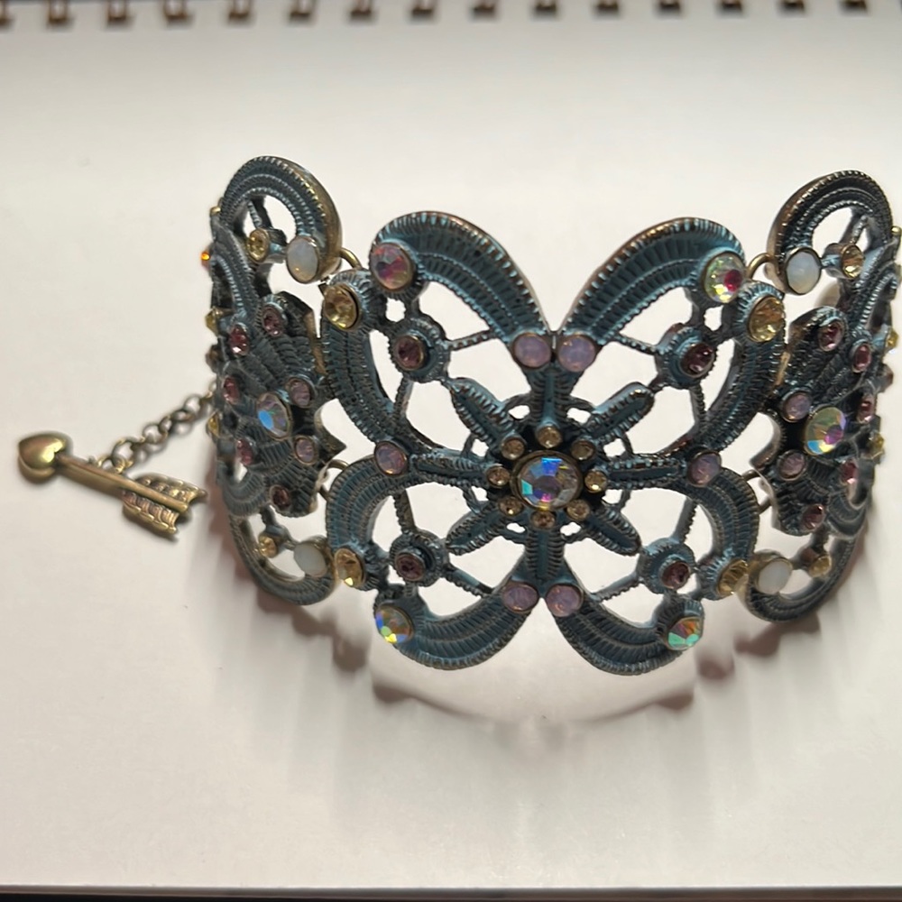 Betsy Johnson blue denim and antique gold bracelet girlie grunge